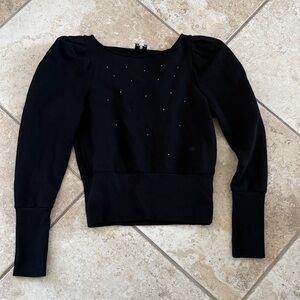 AG Adriano Goldschmied Black Embellished Puff sleeved Sweatshirt M